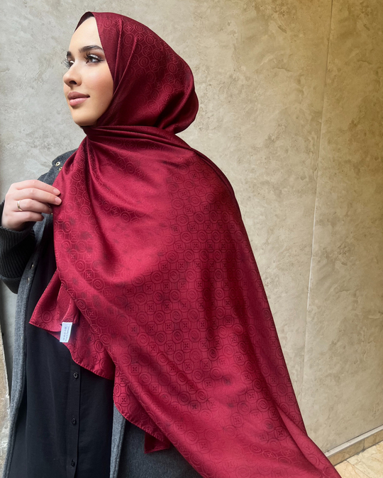 Bordo Luxe Desen Jakar Şal