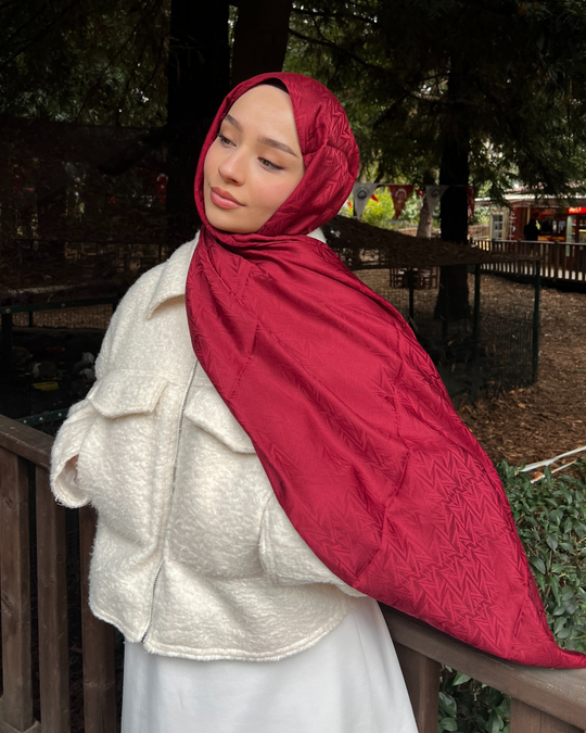 Bordo Triya Desen Jakar Şal