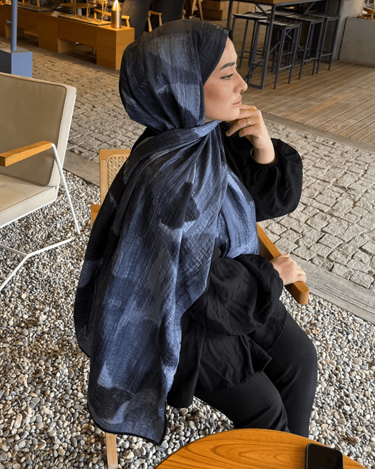 Buz Mavi Karan Desenli Müslin Şal