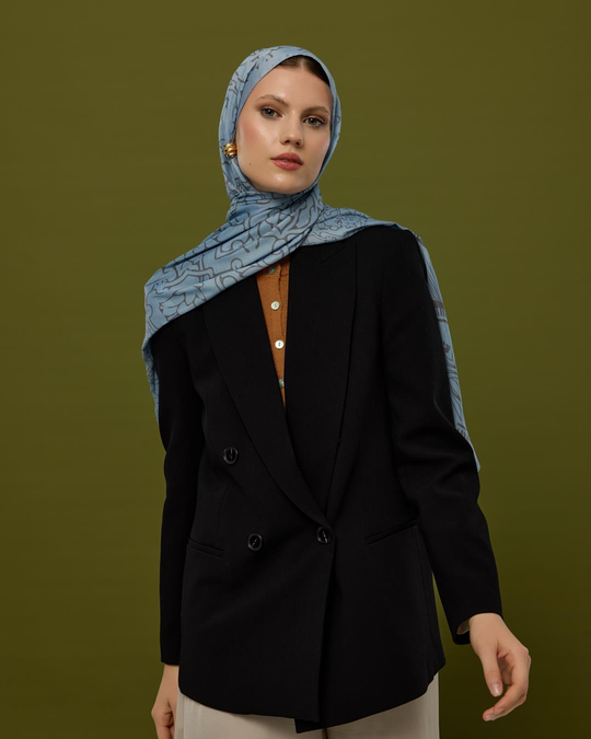 S-HAREM-49 Buz Mavisi & Füme Kahve Harem Rüyası Desen Şal