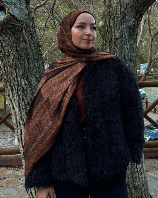 Camel Gölge Desenli Müslin Şal