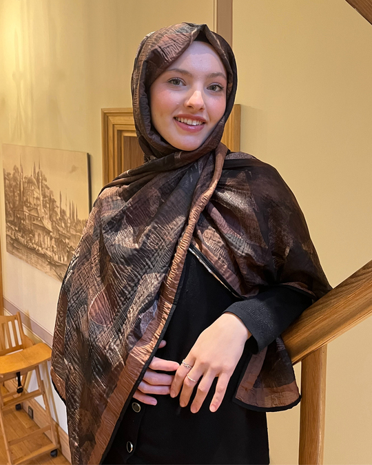 Camel Saçak Desenli Müslin Şal