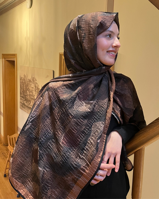 Camel Saçak Desenli Müslin Şal