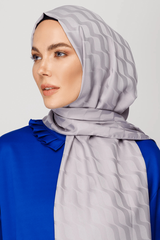 Gümüş Dalga Desen İpeksi Jakar Şal