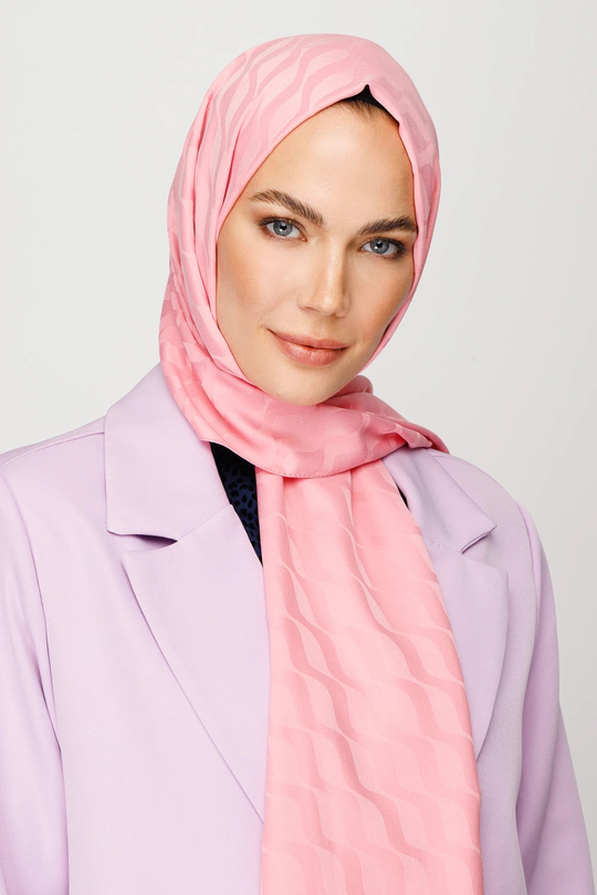 Şeker Pembe Dalga Desen İpeksi Jakar Şal