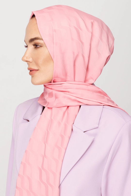 Şeker Pembe Dalga Desen İpeksi Jakar Şal