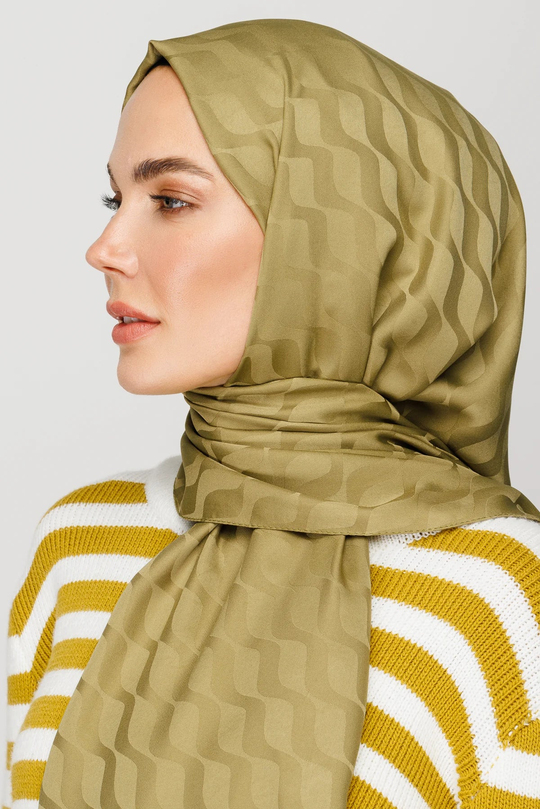 Soft Yeşil Dalga Desen İpeksi Jakar Şal