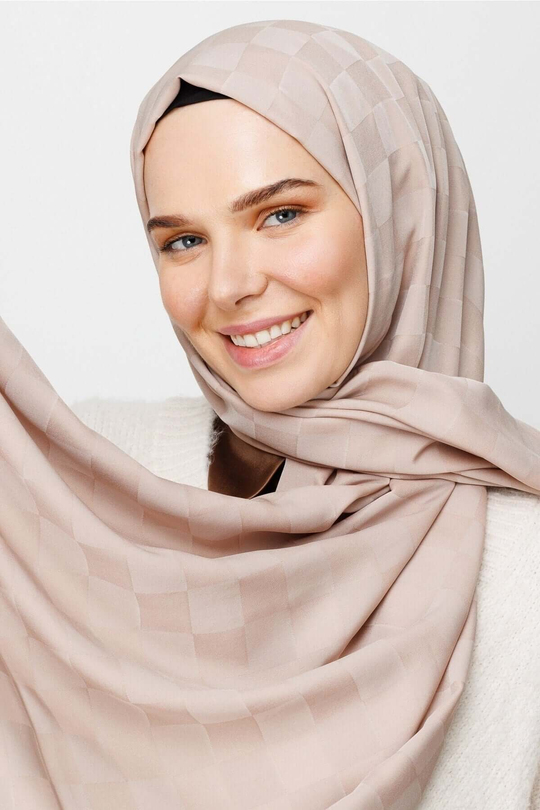 Bej Dama Desen İpeksi Jakar Şal