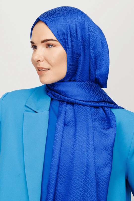 Saks Mavi Forever Desen Parlak Jakar Şal