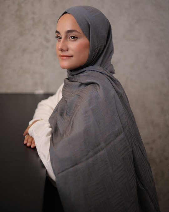 Kül Gri Imannoor Ritim Desen Pamuk Jakar Şal