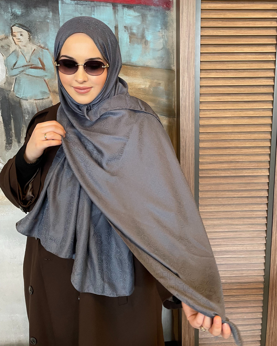 Füme Luxe Desen Jakar Şal