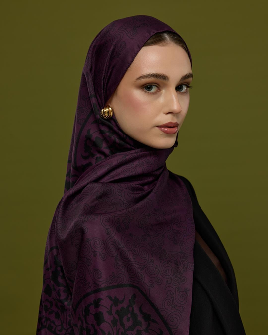 S-SARAYLI-76 Gece & Mürdüm Saraylı Desen Şal