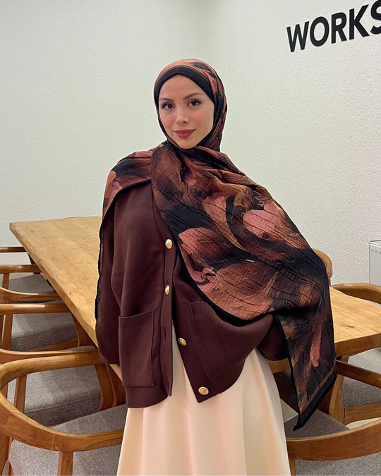 Gül Kurusu Floral Desenli Müslin Şal