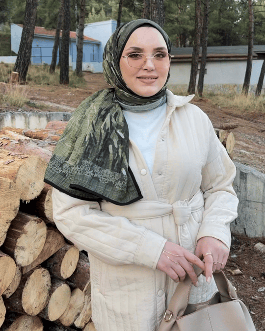 Haki Cevher Desenli Müslin Şal