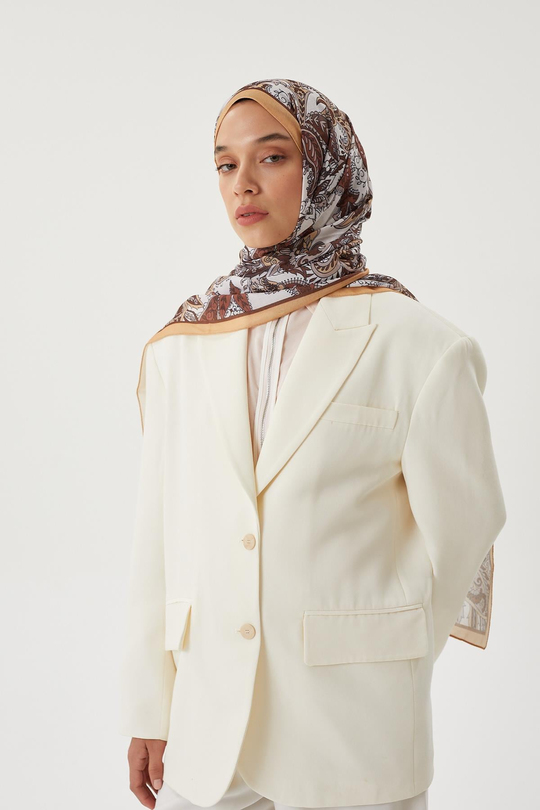 Hardal & Kahve Retro Desen Şal