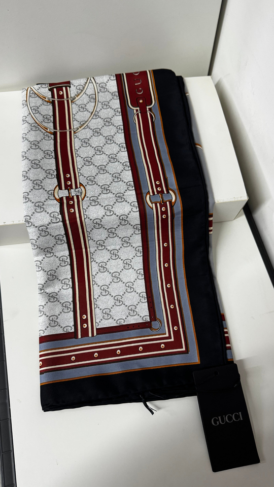 İthal Bordo & Taş G Belt Desen Twill İpek Eşarp