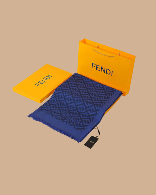 İthal İndigo F Desen Yün İpek Şal