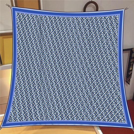 İthal İndigo & Mavi F Arı Desen Twill İpek Eşarp