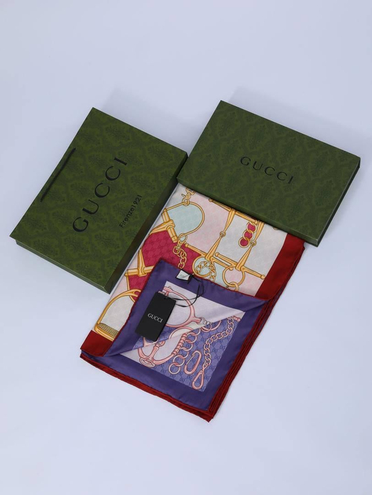 İthal Kırmızı & Lila GC Zincir Desen Twill İpek Şal 