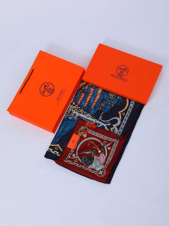İthal Lacivert & Bordo H Halat Desen Twill İpek Şal 