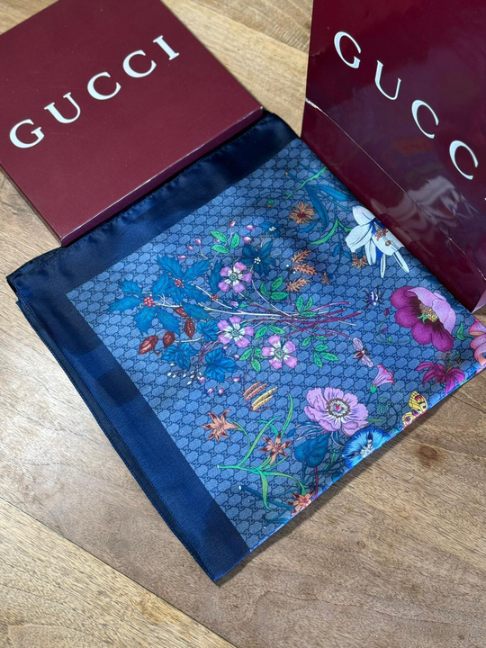İthal Lacivert G Flower Desen Vual İpek Şal