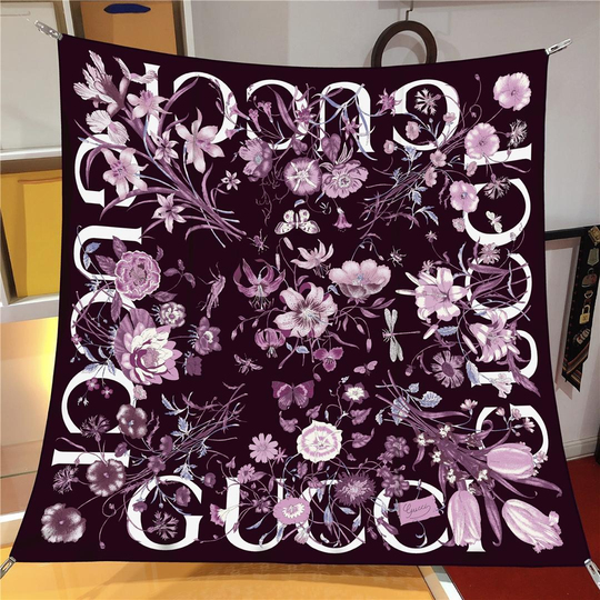 İthal Lila G Flower Desen Twill İpek Eşarp