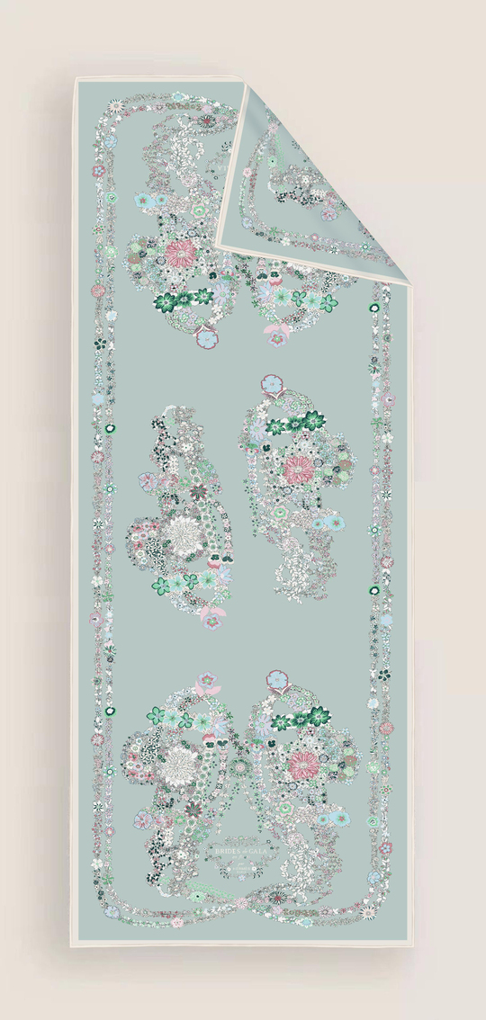 İthal Mint & Bej H Desen Vual İpek Şal 