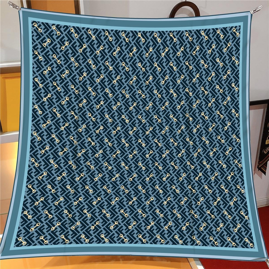 İthal Mint & Mavi F Kilit Desen Twill İpek Eşarp
