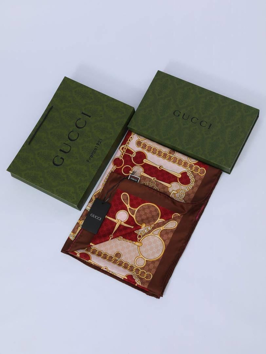 İthal Mocha & Bordo GC Zincir Desen Twill İpek Şal 