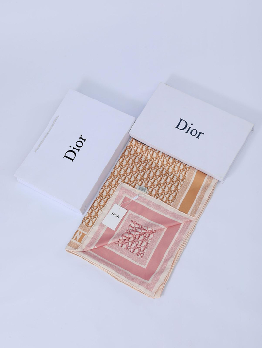İthal Pastel Turuncu & Pudra Pembe CD Desen Twill İpek Şal 