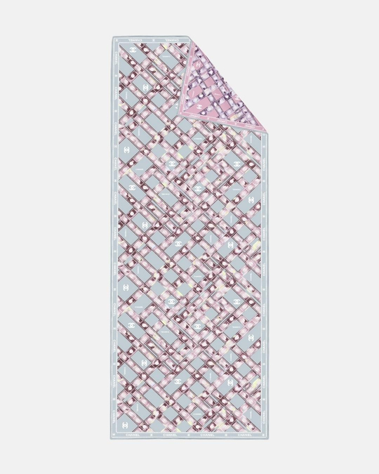 İthal Pastel Yeşil & Pudra Pembe CH Desen Twill İpek Şal 