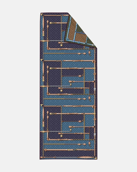 İthal Soft Mavi & Haki LV Desen Twill İpek Şal 