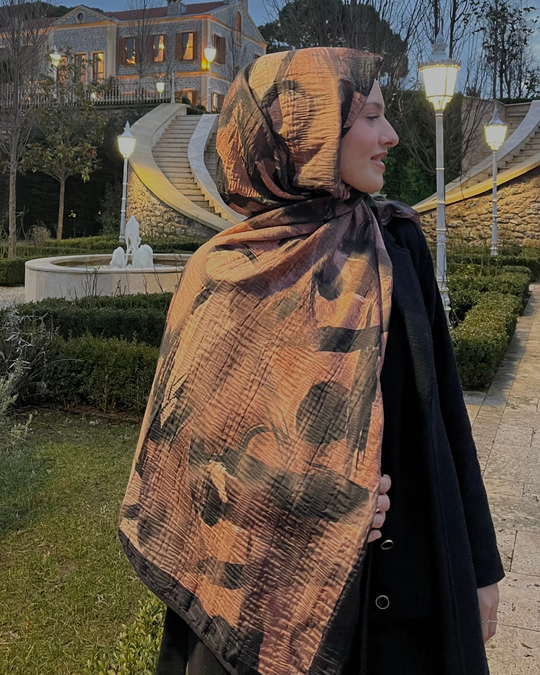 Karamel Saçak Desenli Müslin Şal