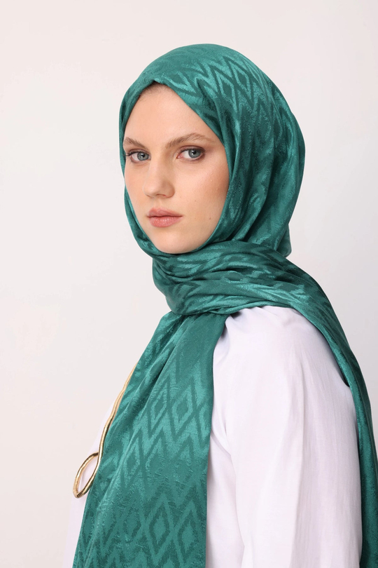 Mint Yeşili Karo Desen Parlak Jakar Şal