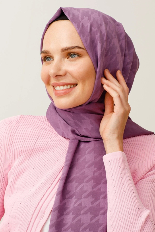 Leylak Rengi Kazayağı Desen İpeksi Jakar Şal