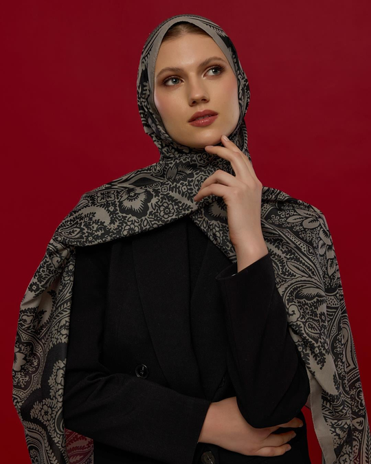 S-SULTANİ-68 Krem & Gece Sultani Desen Şal