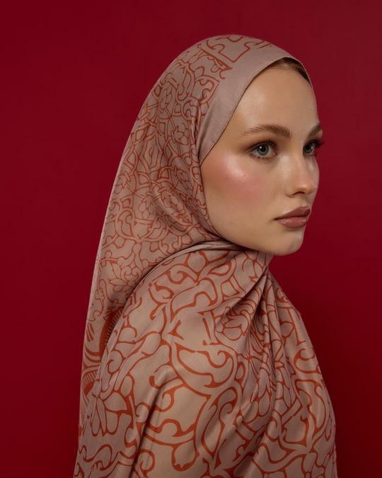S-HAREM-30 Krem Gölgesi & Kiremit Harem Rüyası Desen Şal