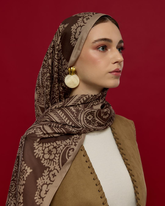 S-SULTANİ-36 Krem Tarçını & Kakao Sultani Desen Şal