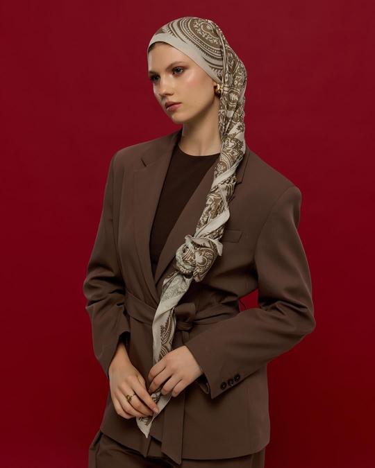 S-SULTANİ-16 Krem & Toprak Sultani Desen Şal
