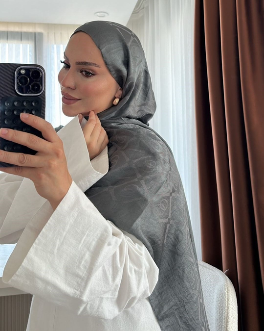Kül Gri Imannoor Armoni Desen Pamuk Jakar Şal