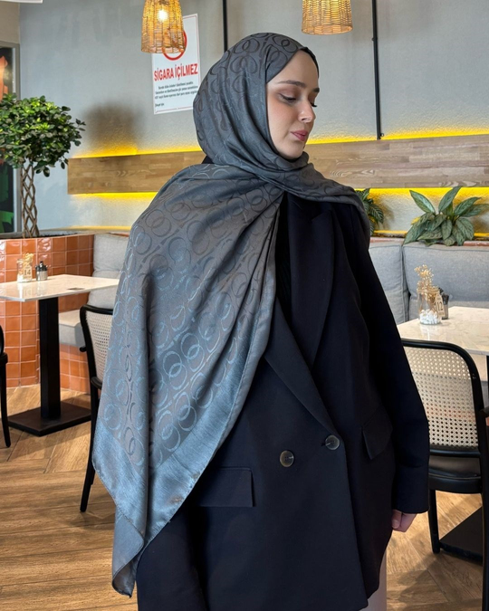 Kül Gri Imannoor Ester Desen Pamuk Jakar Şal