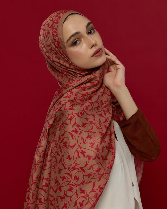 S-LALE-08 Kum Beji & Nar Çiçeği Lale Bahçesi Desen Şal