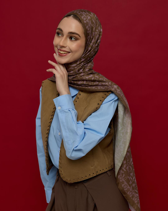 Kumral & Leylak Gölgüsü Lale Bahçesi Desen Şal - 33