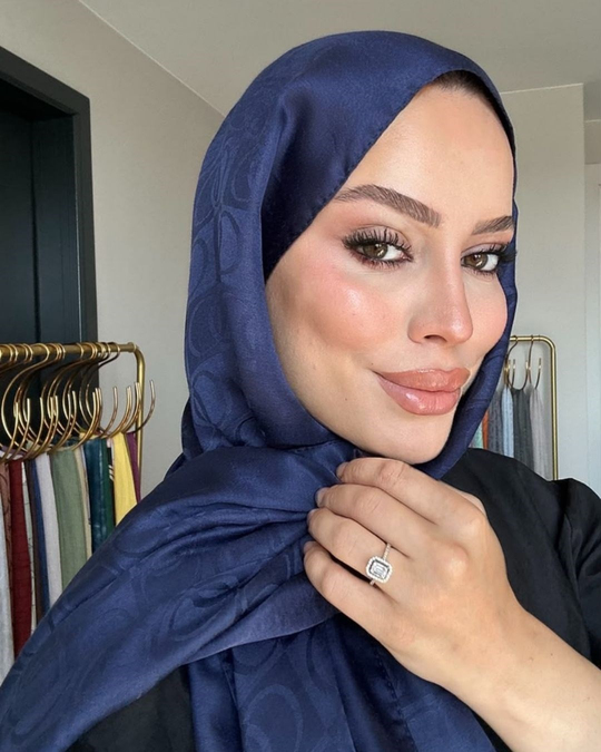 Lacivert Imannoor Küçük Dama Desen Pamuk Jakar Şal