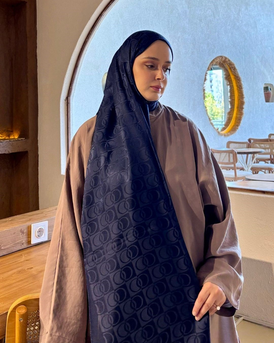 Lacivert Imannoor Küçük Dama Desen Pamuk Jakar Şal