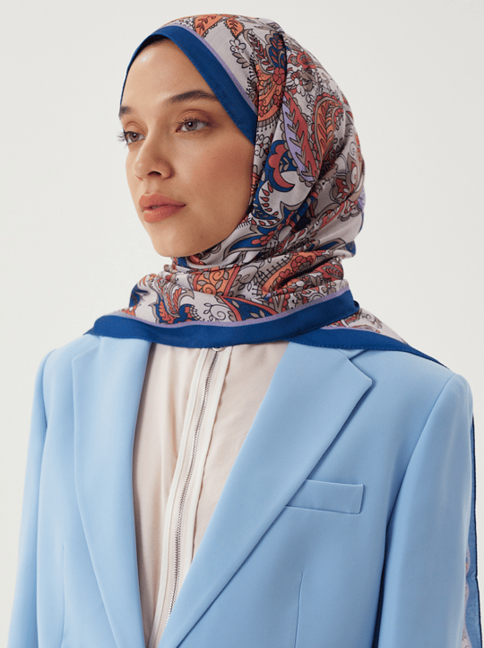Lacivert & Vizon Retro Desen Şal