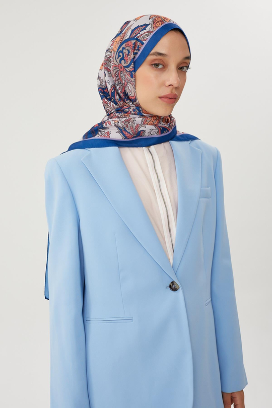 Lacivert & Vizon Retro Desen Şal