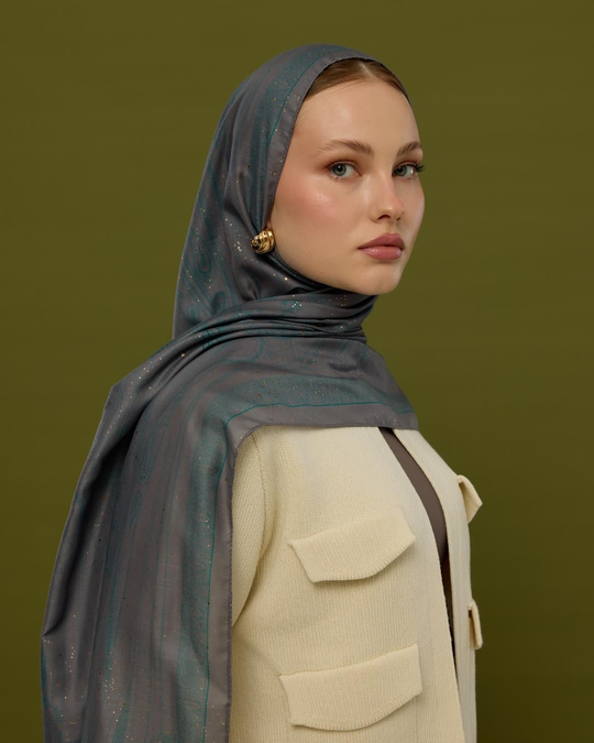 SV-HURREM-54 Lavanta Çizgisi & Zümrüt Hürrem Desen  Şal