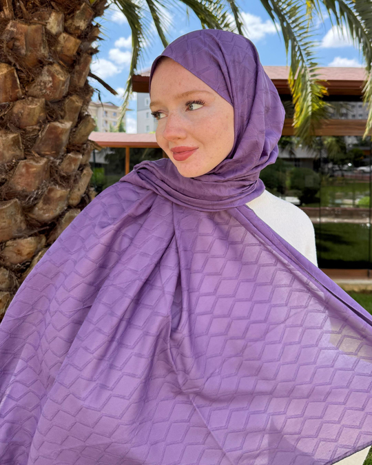 Lila Baklava Lyocell Bambu Jakar Şal