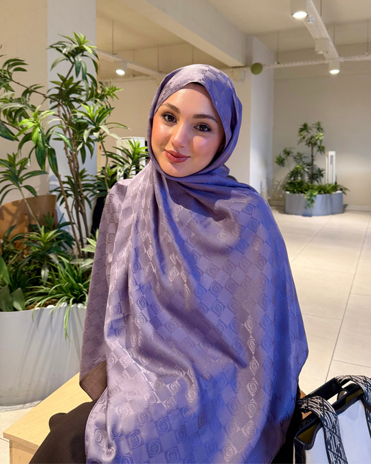 Lila Damier Desen Jakar Şal
